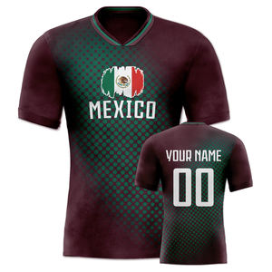 멕시코 국기 축구 유니폼 맞춤 제작, 열전사 프린팅 V넥, 팀 이름/번호/선수 이름, 통기성 좋은 유니섹스 성인 패션 - Product Image 1