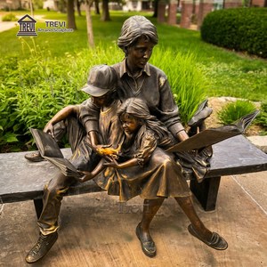 Estatua de Bronce de la Madre y los Hijos Sentados en un Banco de TREVI |   Escultura para Grupo de Lectura Familiar para Jardín, Parque y Biblioteca al Aire Libre - Product Image 3