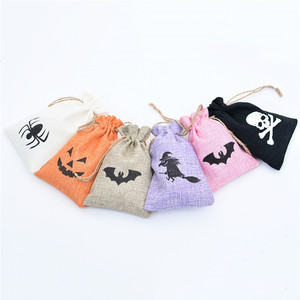 Sac en jute à cordon motif Halloween pour emballage de biscuits de mariage et de fêtes, et rangement de divers articles - Product Image 4