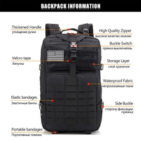 Sac à Dos Tactique 50L pour Hommes, Mode Extérieur, Randonnée, EDC, Système Molle, Étanche, Sac d'Assaut, Chasse, 3 Jours, Caractéristiques