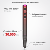 Machine à ongles rechargeable, mini perceuse à ongles portative, 3 vitesses, marche avant/arrière, corps métallique, kit d'outils de manucure pour salon de beauté