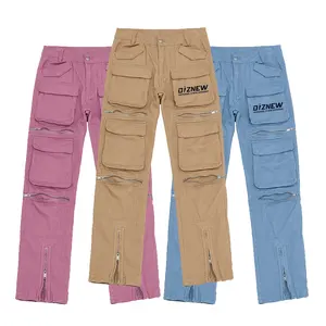 DIZNEW OEM custom in bianco multi-tasca tattico pantaloni cargo da uomo y2k design con cerniera pantaloni svasati da uomo