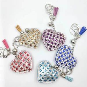 Crystal Heart Shape Charm Pendant Keychain Tassel