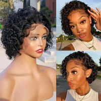 Perruque Lace Front Courte Bouclée Pixie Cut en Cheveux Humains Chinois, 6 Pouces, avec Dentelle HD 13x1, 2x6, 13x4, Pré-épilée, Noir Naturel pour Femmes