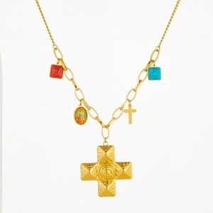 Cross Shaped Spiral Geometric Pendant Irregular Chain Turquoise Necklace For Daily Wear - Product Image 5
