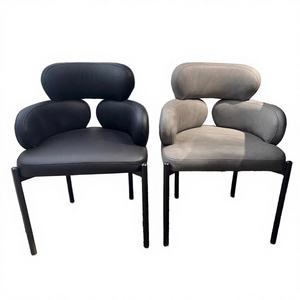 Chaise de salle à manger scandinave avec dossier en rotin, chaise de salle à manger moderne haut de gamme rembourrée en cuir pour hôtel et restaurant - Product Image 2