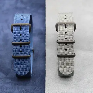 YUNSE PVD Black Rings 18mm 20mm 22mm Watchband Replacement One Piece Zulu Watch Bands Woven Sandblasted Nylon Watch Strap