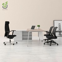 Bureau exécutif IULTRA avec gestion intelligente des câbles Haut-parleur de table PDG de luxe en forme de L moderne et durable-pour le bureau