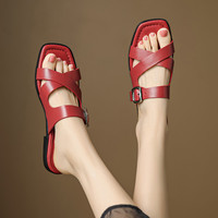 Nouvelles sandales plates confortables en cuir véritable pour femmes, collection été 2026