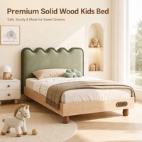 KUKU Französisches Massivholz-Kinderbett aus Esche, Umweltfreundliches Einzelbett mit Leder, Moderne Schlafzimmermöbel für Jungen und Mädchen