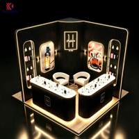 Kiosque de parfums de luxe pour centre commercial, stand de parfums d'angle avec éclairage LED, comptoir d'exposition incurvé, logo de marque personnalisé, kiosque de vente de parfums