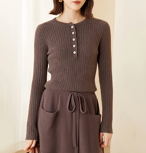 Áo len cashmere dệt kim dáng ôm, thiết kế cardigan nửa thân, tay dài, màu trơn, chất liệu cashmere dọc, dành cho nữ - Product Image 1