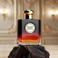 Flacon de parfum vide en verre élégant avec couvercle noir et or dégradé, avec bouchon et pinceau, forme rectangulaire, couleur personnalisable