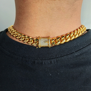 Collana NUOYA Hip Hop con Chiusura Ghiacciata in Acciaio Inossidabile, Gioielli da Uomo Placcati Oro 18K, Catena Cubana Miami - Product Image 6