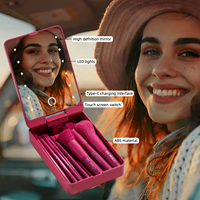 Ensemble de 14 pinceaux de maquillage BS-MALL Travel avec miroir éclairé par LED, étui portable, pinceaux synthétiques vegan avec étui miroir, marque privée