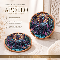Pièce de monnaie en cuivre fin 999 de 5 oz, mythologie grecque Apollo, haute relief, couleur UV, effet proof, cadeau pour les amateurs d'art et de musique