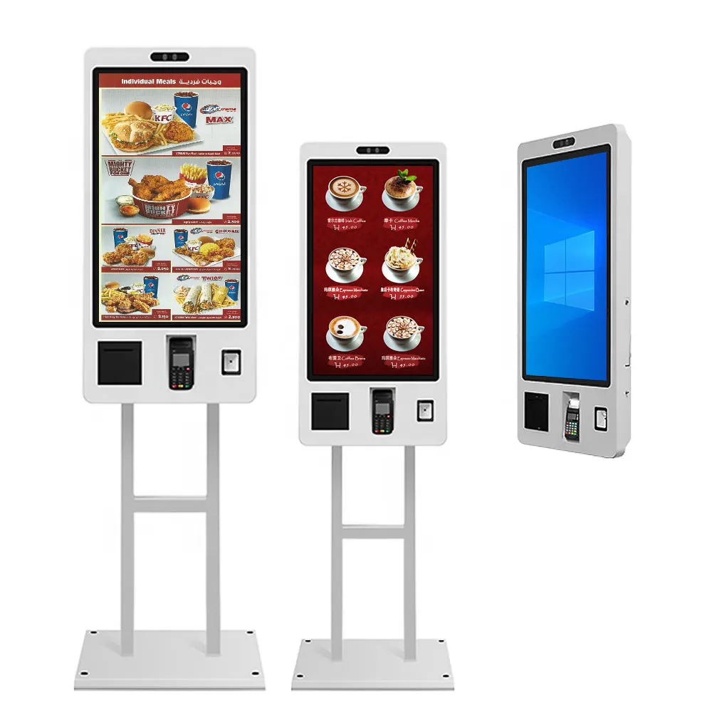 Mcdonalds KFC Wifi 32 inç duvar montajlı Self sipariş makinesi otomatik bilet makinesi POS ve bilet yazıcı