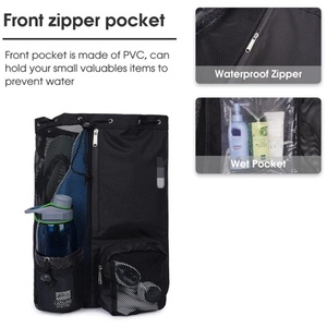 Swim Bag Net <b>Drawstring</b> <b>Backpack</b> With Wet Pocket Beach <b>Backpack</b> Swimming Gym and Workout Gear Storage Bag - Product Image 4