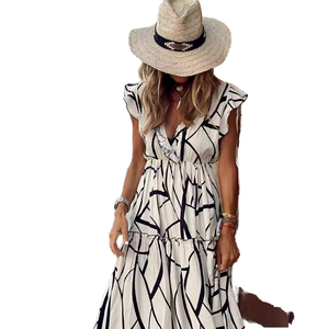 Robe mi-longue respirante pour femme, col en V, sans manches, motif personnalisé, teinte unie, collection printemps/été, vente en gros - Product Image 2