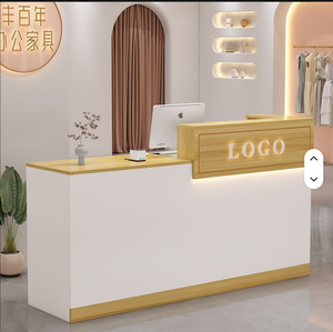Modern Simple <b>Small</b> Luxury Barber Shop Front Custom Logo Wooden Counter <b>Table</b> Beauty Salon Reception Desk - Product Image 3