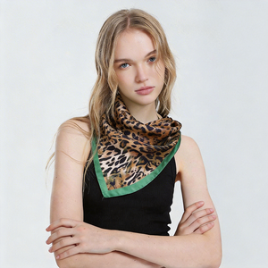 Women Leopard Print Square Scarf 70x70cm <b>Head</b> Scarf Fashion Bandana Hair Wrap Soft Lightweight Neck Scarf for Travel <b>Styling</b> - Product Image 3