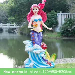 Custom Cartoon Fiberglass Mermaid Outdoor Fiber Sculpture Scenic Area Decoration