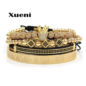 Grosir 18 k arab emas-Xueni Kualitas Tinggi 18 K Set Gelang Mahkota Berlapis Emas 18 K 14K 24K Perhiasan Emas Grosir Putih Vermeil Saudi