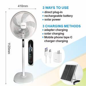 16 Zoll 12V AC/DC Solar panel Elektrische Energie Solar ventilator Wiederauf ladbarer Lüfter mit Batterie und LED-Lichtst änder Boden ventilator - Product Image 2