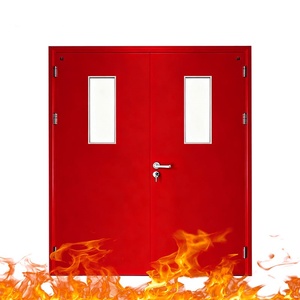 Puerta Cortafuego de Acero Roja con Certificación UL <span class=keywords><strong>Boris</strong></span>, Puerta de Salida de Emergencia de Metal Hueco con Barra Antipánico para Edificios Comerciales, Resistencia al Fuego de 120 Minutos - Product Image 1