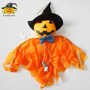 Décorations d'Halloween en forme de tête de citrouille avec chapeau de sorcière et cape orange, décorations d'intérieur pour accessoires de fête, vente en gros - Product Image 2