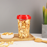Vente en gros d'usine - Pot alimentaire en plastique PET transparent de 450 ml, calibre 83, avec couvercle à poignée pour le stockage de noix, de bonbons et de fruits secs