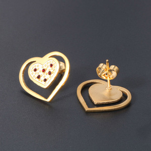 Heart Shape <b>Stud</b> Earrings 18K Gold Plated <b>Titanium</b> Steel With Red Stones For Women Gift Jewelry CF080 - Product Image 4