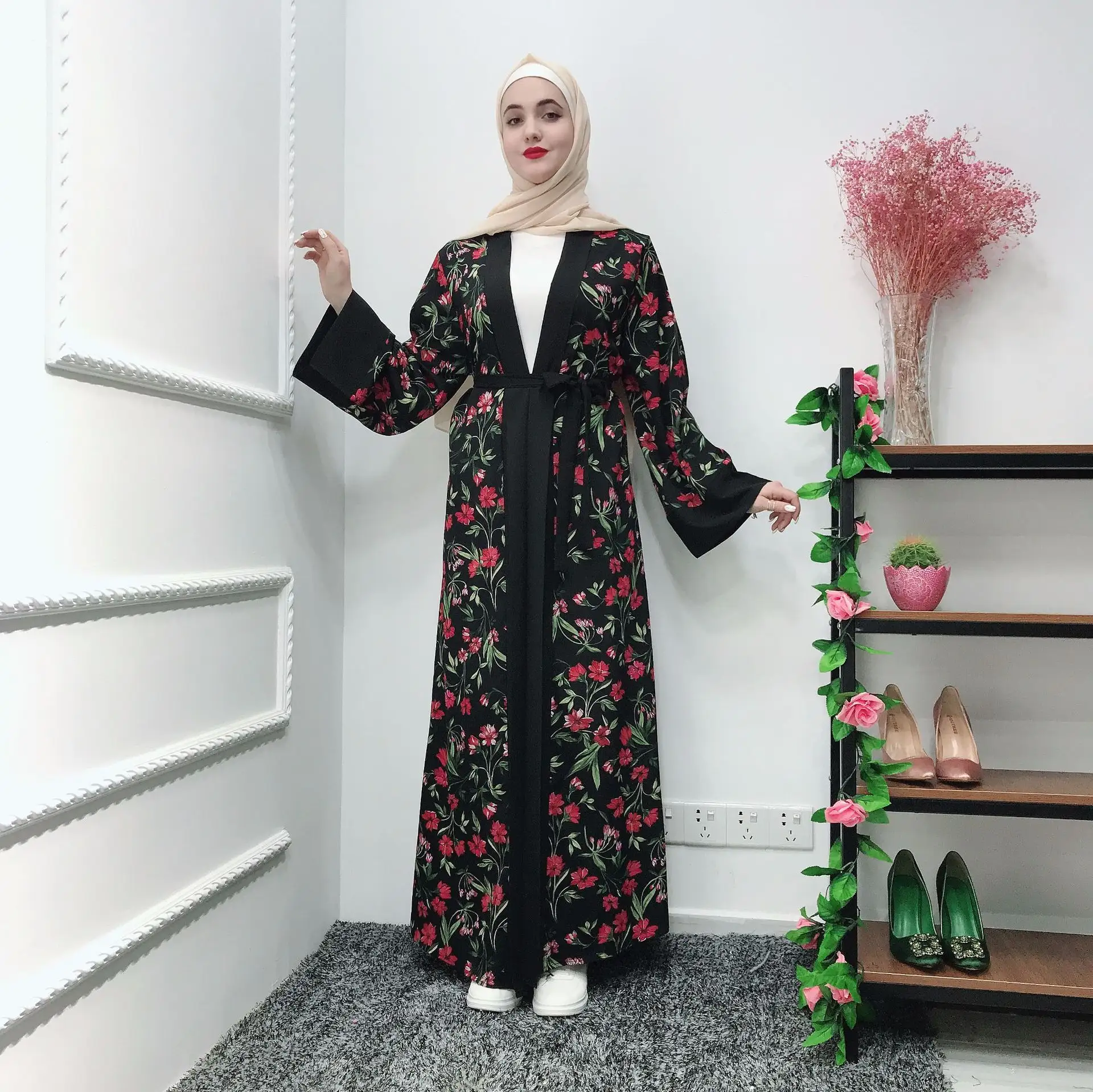2021 black open islamic turkish wear muslim modest pleated lace women long cardigan dress latest abaya