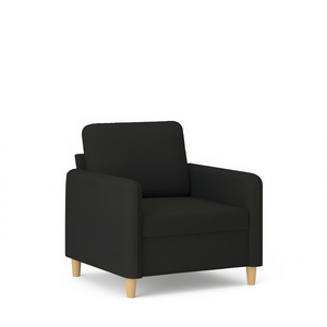 Poltrona in Tessuto Nero 100% Poliestere, Design Contemporaneo per Soggiorno, Gambe in Legno, Sedia Moderna per il Relax - Product Image 1