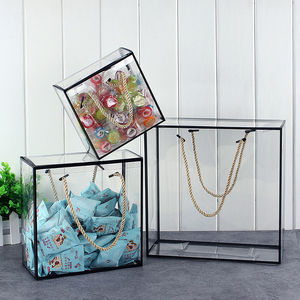 Wholesale Customized PVC Transparent Tote Box PET Plastic Tote Bag Packaging Box with handle