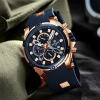 REWARD RD83016M 83016 Montre chronographe de luxe avec bracelet en silicone, plusieurs fuseaux horaires, date automatique, étanche