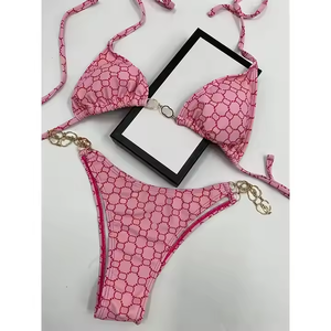 Costume da Bagno da Donna <span class=keywords><strong>di</strong></span> <span class=keywords><strong>Lusso</strong></span>, <span class=keywords><strong>Bikini</strong></span> Firmato con Top a Triangolo e Catena, Sexy da Donna - Product Image 4