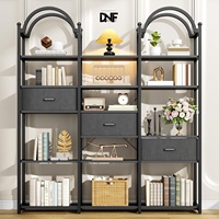 Bureau de travail à domicile moderne à 5 niveaux avec éclairage RGB, prise de courant, 71,1 pouces de hauteur, étagères en MDF et métal, 12 étagères de rangement, 2 portes