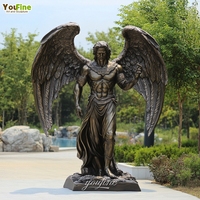 Sculpture de jardin YOUFINE, ange gardien en bronze sur mesure, statue d'homme avec de grandes ailes