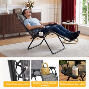 Chaises pliantes de camping portables grises avec coussin réglable, porte-gobelets en maille et plateaux, chaise de jardin pour la plage - Product Image 4