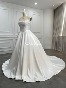 <span class=keywords><strong>Abito</strong></span> da Sposa Senza Spalline in <span class=keywords><strong>Raso</strong></span> con Strascico a Cappella, Elegante Vestito da Sposa <span class=keywords><strong>Bianco</strong></span> per la Sposa 2025 - Product Image 2