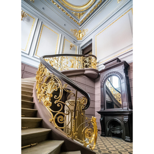 Tay vịn vàng màu đồng thau mô hình rèn <span class=keywords><strong>s</strong></span>ắt cầu thang lan can trong nhà sang trọng Cung điện kim loại cầu thang lan can đồng thau lan can - Product Image 5