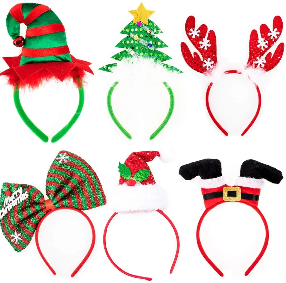 Christmas Headband Reindeer Antler Xmas Tree Head Hat Toppers Costume Kids Headbands