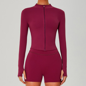Manches longues avant Logo Skinny Fit vêtements d'activité conception extérieure fermeture éclair complète Yoga sport séchage rapide sueur femmes veste zippée - Product Image 3