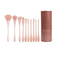 Ensemble de pinceaux de maquillage pour le visage avec logo personnalisé, 10 pièces, fibres synthétiques, manche en plastique, blush angulaire