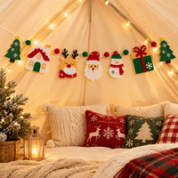 Guirlande de Noël en non-tissé et feutre 150 mm x 3 m, motif chapeau vert, pour décoration suspendue maison, fête, salle de classe, vitrine