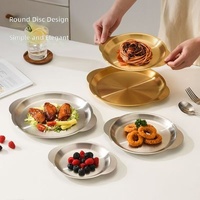 Assiette plate moderne en acier inoxydable brossé, double poignée or et argent, pour restaurant, maison, fête, vaisselle de table