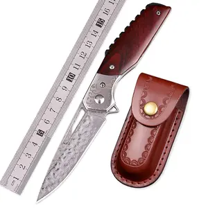 2021 nuovo coltello da tasca in acciaio damasco fatto a mano manico in legno di sandalo rosso campeggio pieghevole coltello da sopravvivenza