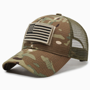 Gorra de camionero con camuflaje de la bandera de EE. UU., transpirable, con malla en la parte trasera, estilo táctico, para hombre, para actividades al aire libre. - Product Image 2