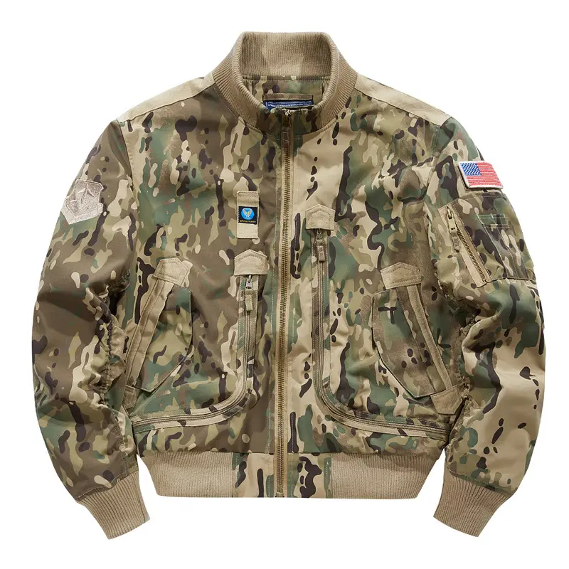 OEM Custom Design Streetwear Nylon varsity camo pilot Jacket winter Zipper Up outdoor Flight satin men Bomber jacket
